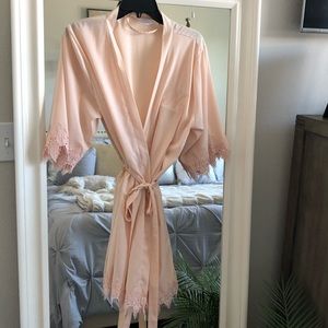Light Peach Short Robe with “M” embroidered n chest SZ XS/S